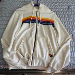 UNISEX Aviator Nation 5 Stripe Hoodie - Vintage White (Size L)